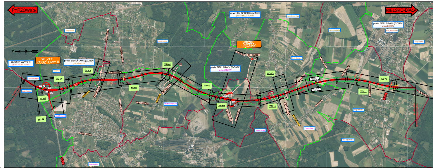 Mapa przebieru drogi S1